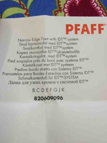 Pfaff Narrow edge foot B C D E F G J