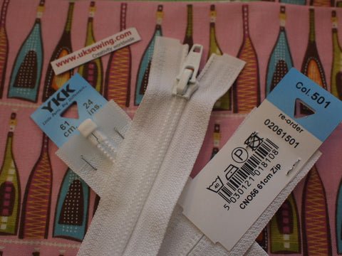 YKK Nylon Open End Zip 61cm 24inch: White (501)