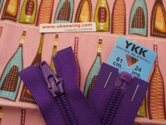 YKK Nylon Open End Zip 61cm 24inch: Purple (218)